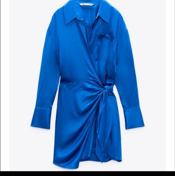 Zara Satin Wrap Blue Mini Dress - Picture 8 of 10